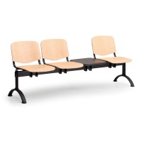 Dřevěná lavice ISO II, 3-sedák + stolek - černé nohy