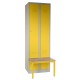 Kovová šatní skříňka s lavičkou, 60 x 85 x 185 cm, sokl, cylindrický zámek - Žlutá - RAL 1023