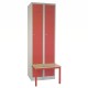 Kovová šatní skříňka s lavičkou, 60 x 85 x 185 cm, sokl, cylindrický zámek - Červená - RAL 3000