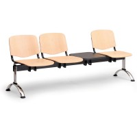 Dřevěná lavice ISO II, 3-sedák + stolek - chromované nohy