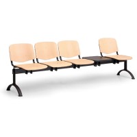 Dřevěná lavice ISO II, 4-sedák + stolek - černé nohy
