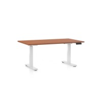 Výškově nastavitelný stůl OfficeTech D, 140 x 80 cm, bílá podnož