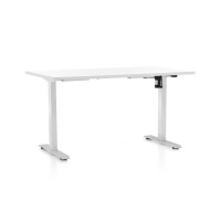 Výškově nastavitelný stůl OfficeTech A, 140 x 80 cm, bílá podnož - rozbaleno