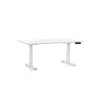 Výškově nastavitelný stůl OfficeTech D, 140 x 80 cm, bílá podnož - rozbaleno
