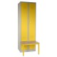 Kovová šatní skříňka s lavičkou, 60 x 85 x 185 cm, sokl, otočný zámek - Žlutá - RAL 1023