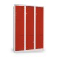Kovová šatní skříňka Z, 3 oddíly, 120 x 50 x 180 cm, otočný zámek - Červená - RAL 3000