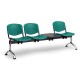 Plastová lavice ISO II, 3-sedák + stolek - chromované nohy - Černá