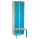 Kovová šatní skříňka s lavičkou, 60 x 85 x 185 cm, sokl, otočný zámek - Modrá - RAL 5012